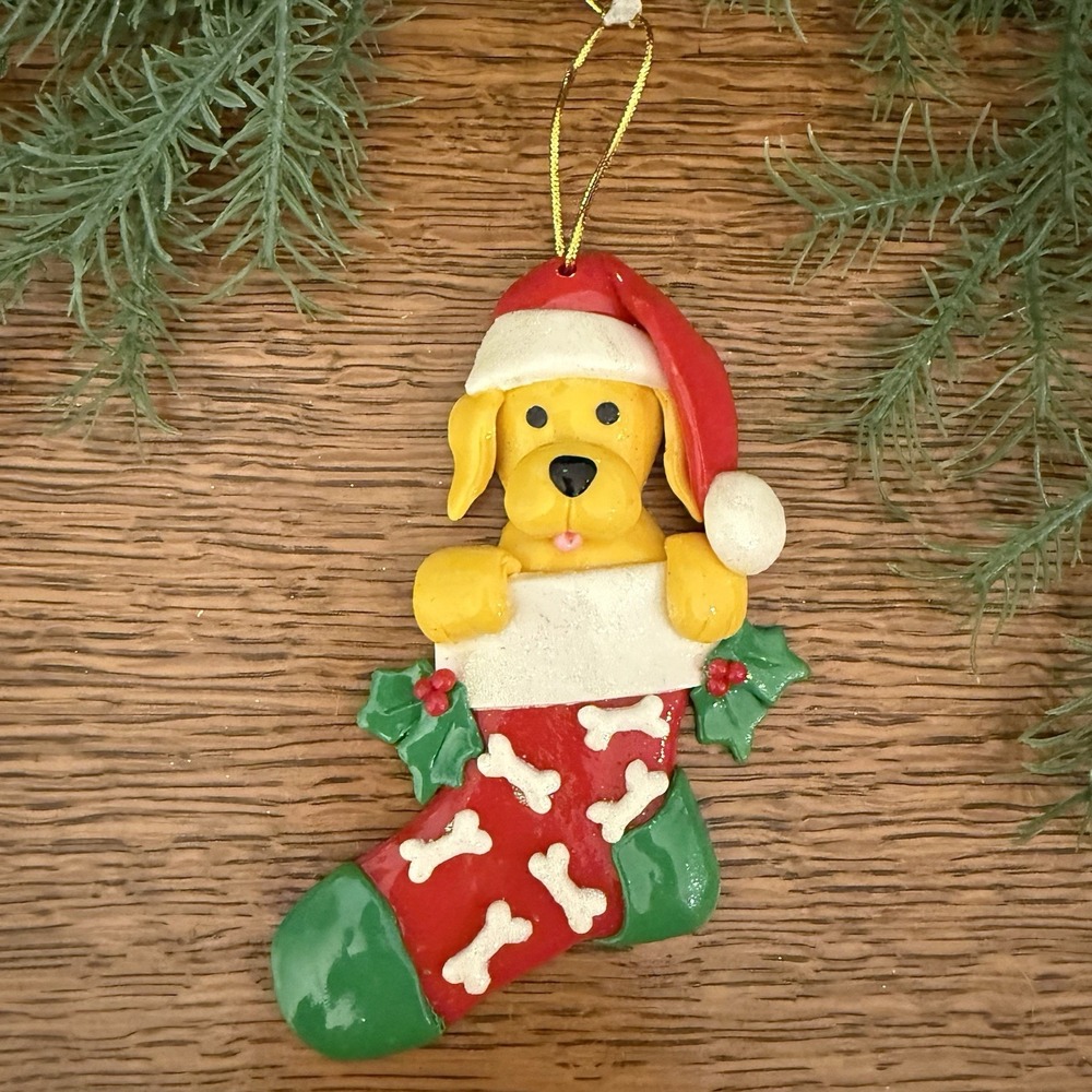 Yellow Lab Dog in Christmas Stocking Ornament – Holiday Christmas Retriever Gift